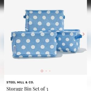 💖💖 BNIB Steel Mill & Co Storage Bin Set of 3 Blue&White Polka Dot Design